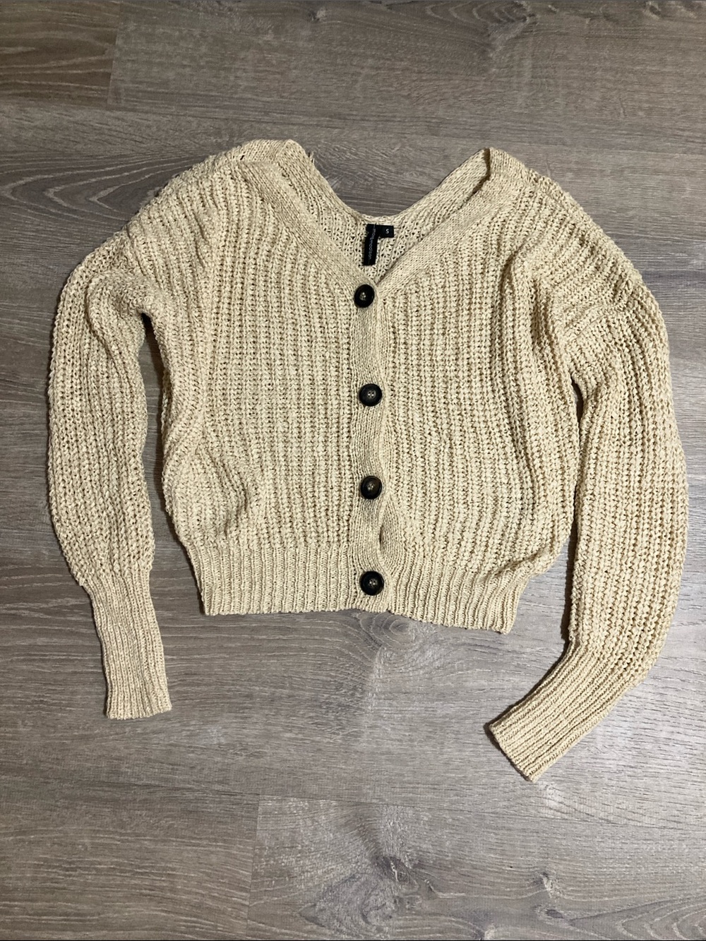 moon & madison Chunky Button-Front Cardigan in Beige